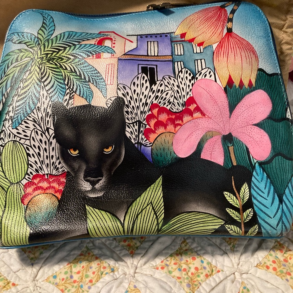 Anuschka Colorful Panther Crossbody Bag